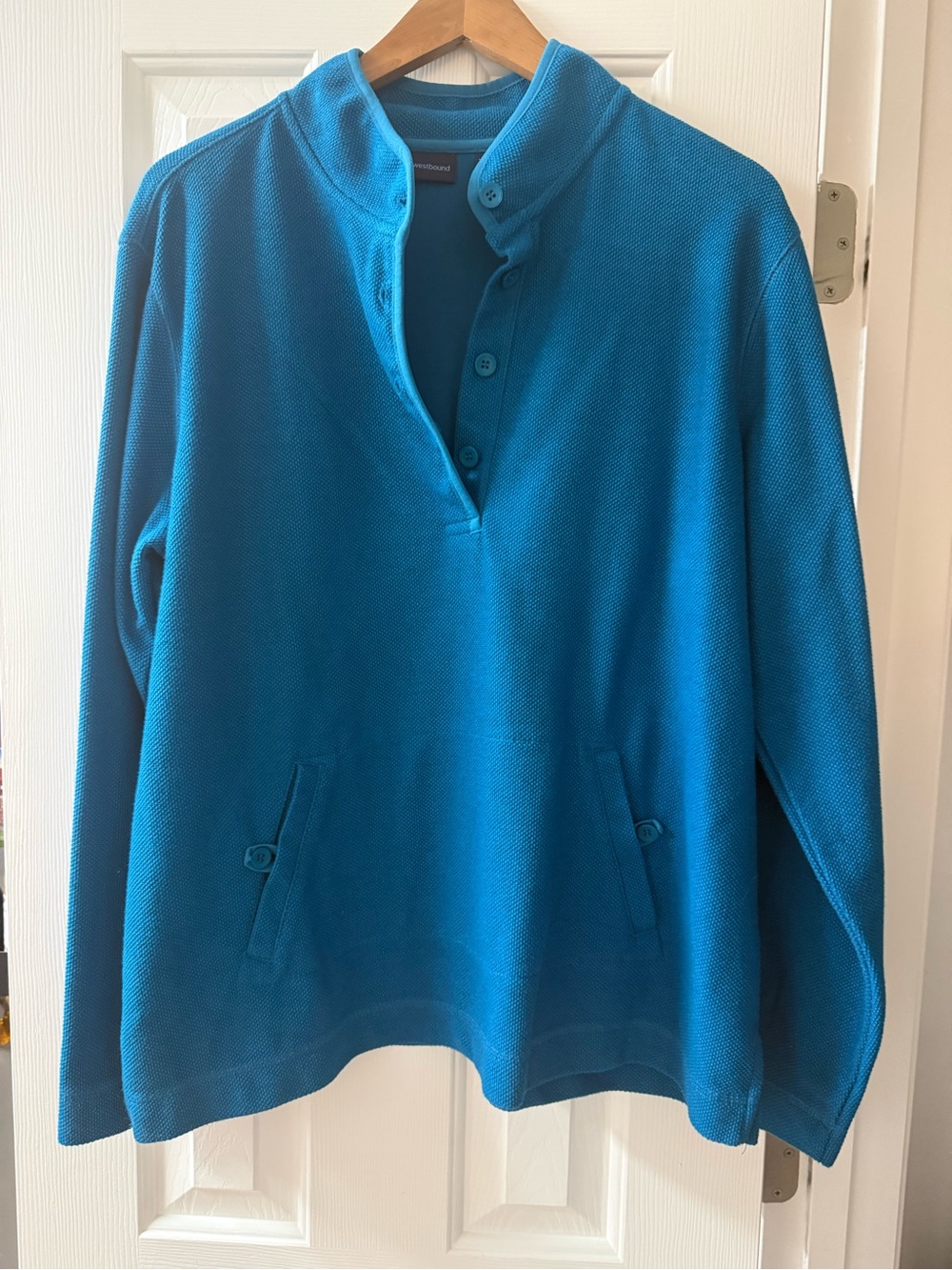 Westbound Teal Waffle Knit Mock Neck Button Pullover Sweater Top XL
